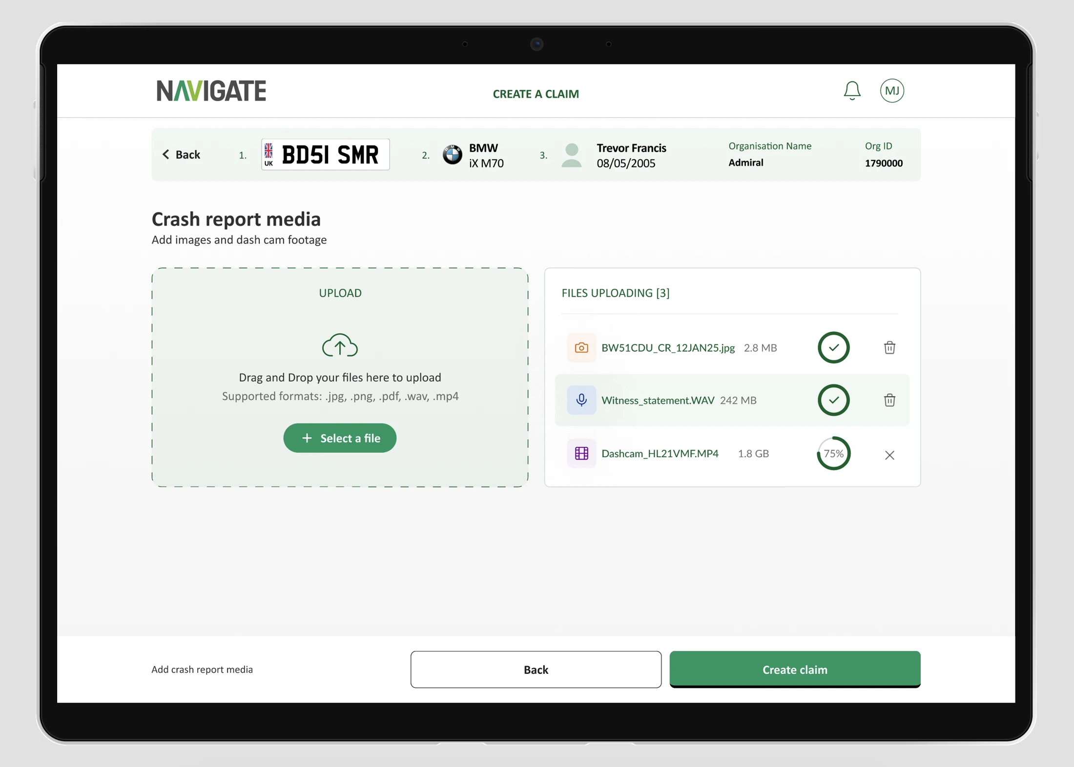 Attach supporting photos and documents to the claim.
